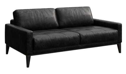 Černá vintage dvoumístná kožená pohovka MESONICA Musso Tufted 173 cm