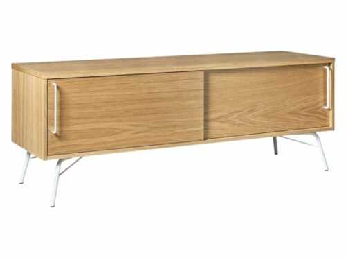 Dubový TV stolek Woodman Ashburn s bílou  kovovou podnoží 145 x 44 cm