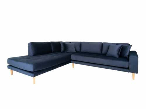 Nordic Living Tmavě modrá sametová rohová pohovka Limo 220 cm