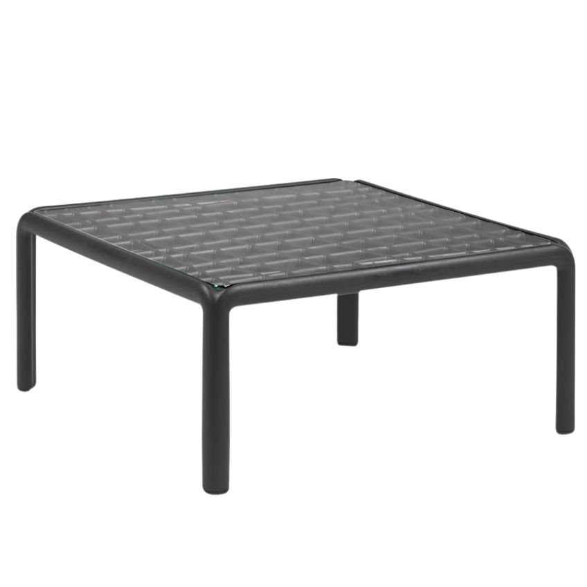 NARDI Antracitově šedý plastový zahradní konferenční stolek Komodo Tavolino Vetro 70 x 70 cm