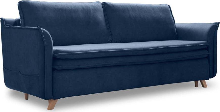 Tmavě modrá sametová rozkládací pohovka 225 cm – Miuform