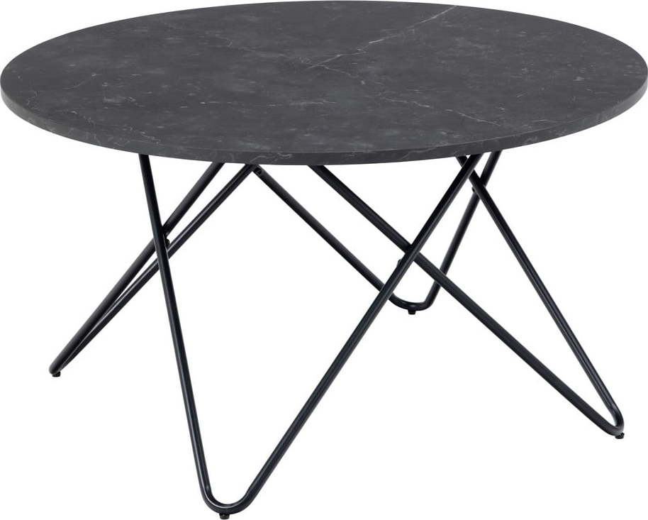 Černý kulatý konferenční stolek s deskou v dekoru mramoru ø 80 cm Wyre – Actona