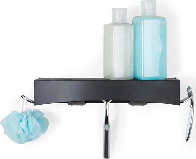 Černá nástěnná samodržící polička Compactor Clever Flip Shower Shelf
