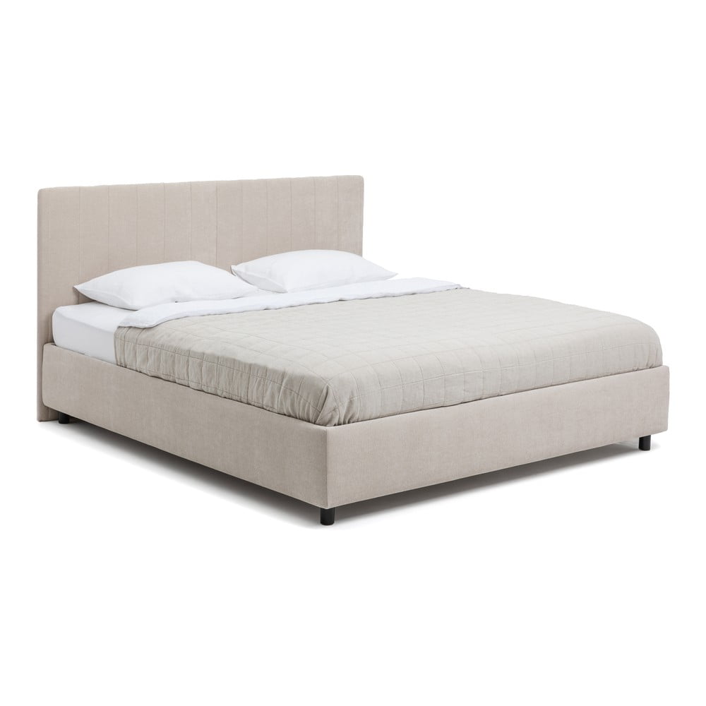 Béžová čalouněná dvoulůžková postel s úložným prostorem s matrací/s roštem 160x200 cm Myra Slim Line – Bonami Selection