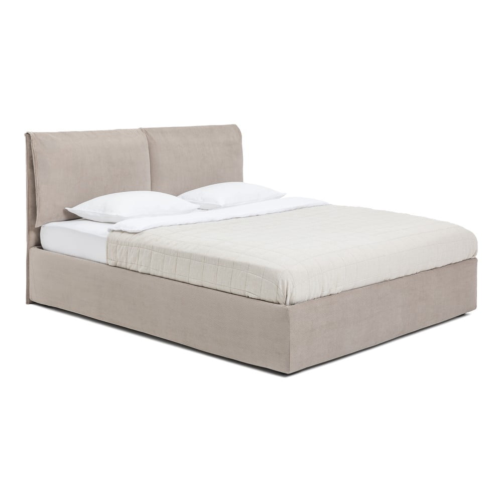 Čalouněná dvoulůžková postel taupe s úložným prostorem s matrací/s roštem 160x200 cm Thessa Pillow – Bonami Selection
