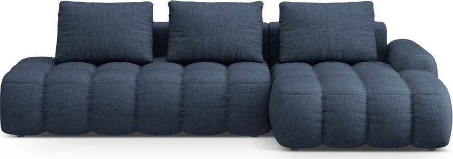 Tmavě modrá rozkládací/s úložným prostorem rohová pohovka (pravý roh/s lenoškou) Linz – Cosmopolitan Design