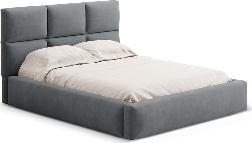 Šedá čalouněná dvoulůžková postel s úložným prostorem s roštem 140x200 cm Libera – Windsor & Co Sofas